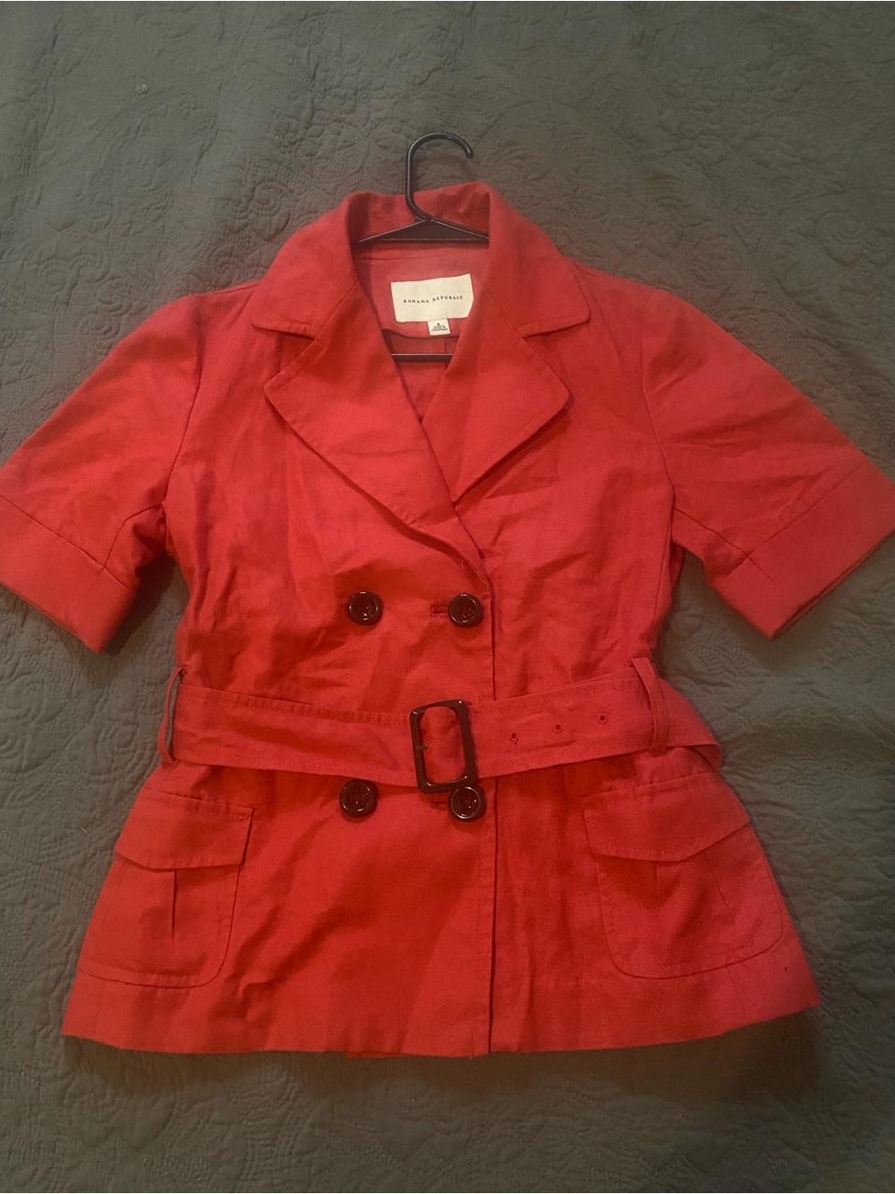 Banana Republic Red Short-Sleeve Belted Trench Coat